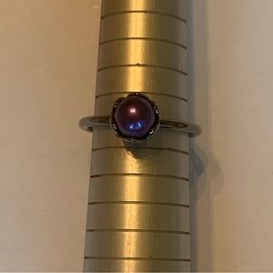 Pandora Black Rhodium Ring With Cultured Dark Blue Pearl Size 58